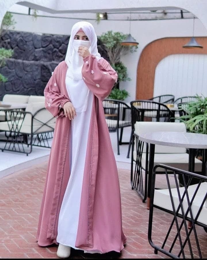 Embroidered Flowers Coat Abaya 4 pieces