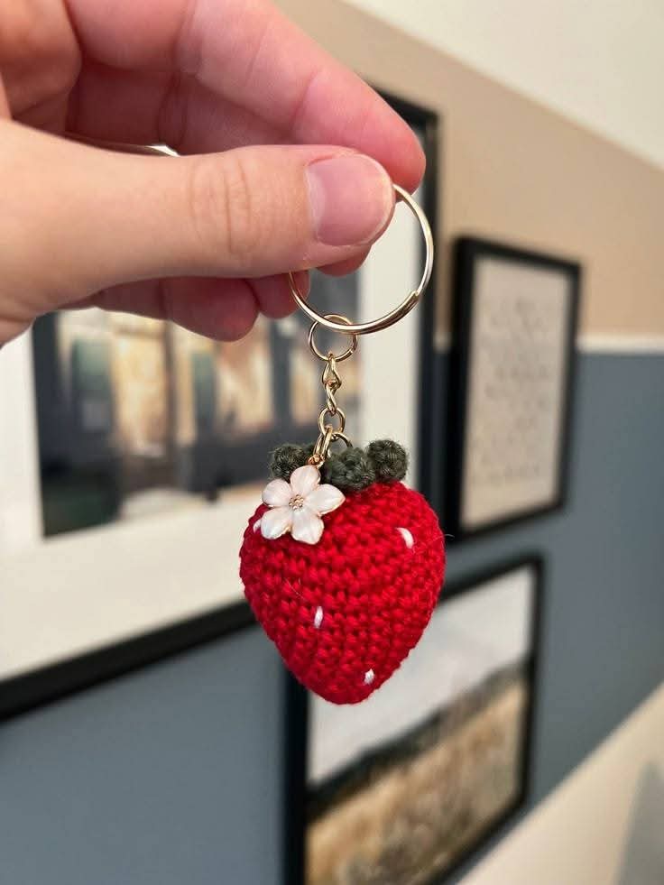 Handmade Crochet Strawberry Keychain ā Cute & Fun Accessory