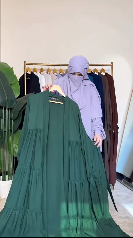 Tie Abaya – 3 Frilled Coat Design (5-Piece Set) | Korean Georgette