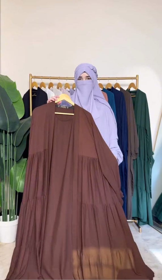 Tie Abaya – 3 Frilled Coat Design (5-Piece Set) | Korean Georgette