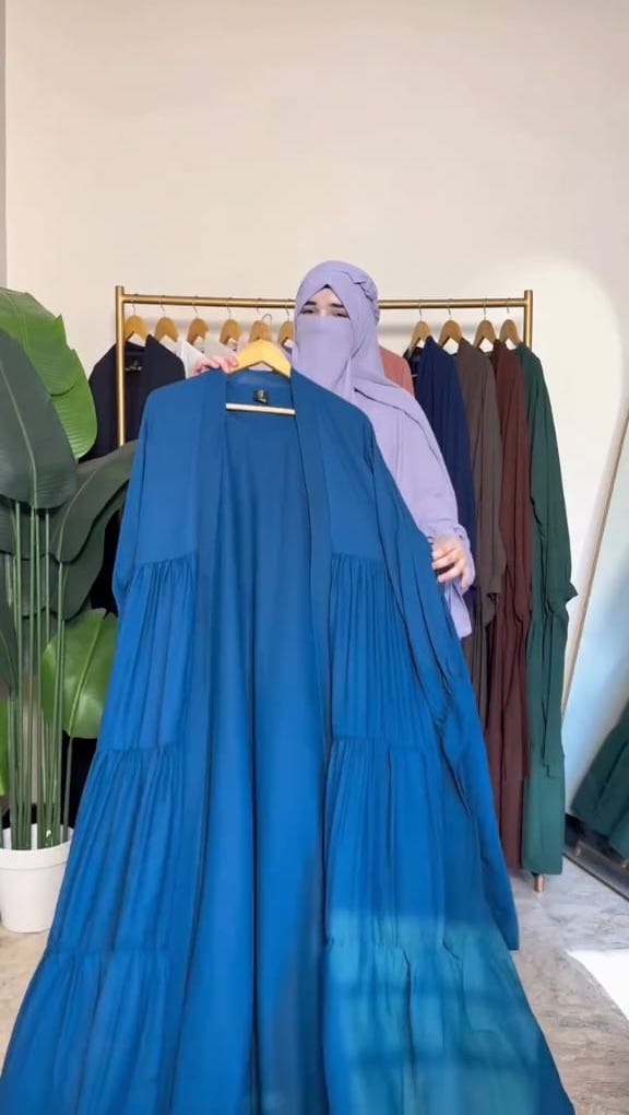 Tie Abaya – 3 Frilled Coat Design (5-Piece Set) | Korean Georgette