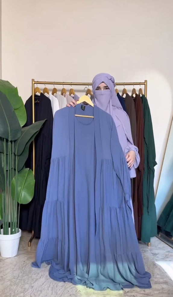 Tie Abaya – 3 Frilled Coat Design (5-Piece Set) | Korean Georgette