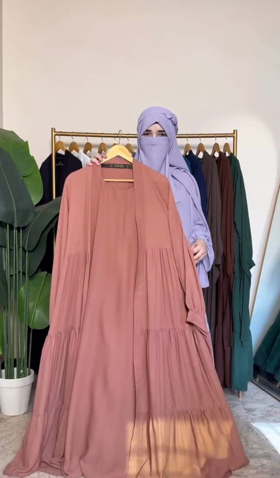 Tie Abaya – 3 Frilled Coat Design (5-Piece Set) | Korean Georgette