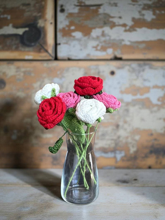 Handmade Crochet Flower with 2 Leaves – Lasting Floral Decor