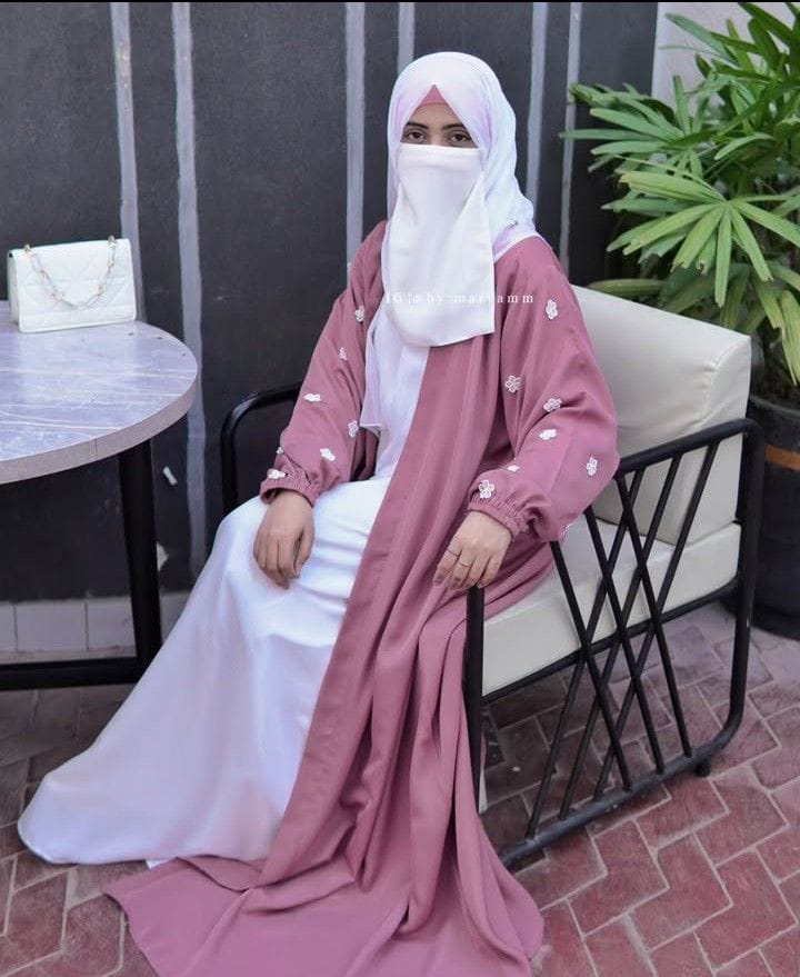 Embroidered Flowers Coat Abaya 4 pieces