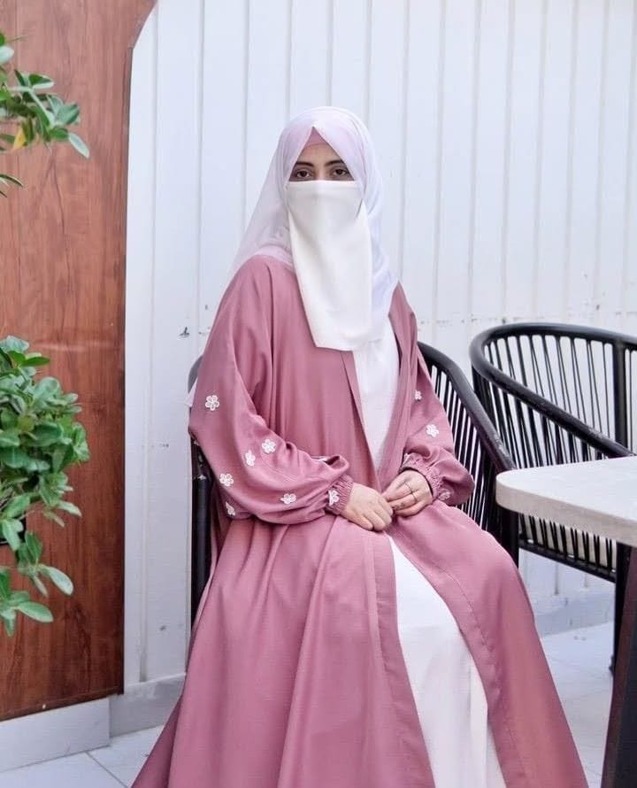 Embroidered Flowers Coat Abaya 4 pieces