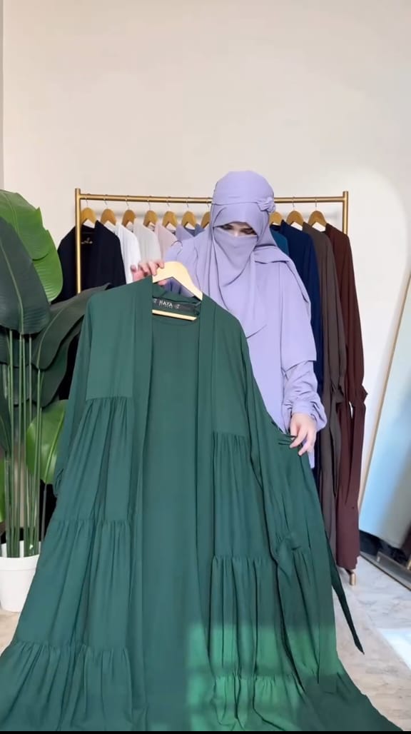 Tie Abaya – 3 Frilled Coat Design (5-Piece Set) | Korean Georgette