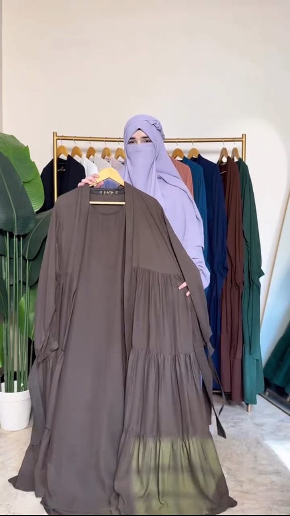 Tie Abaya – 3 Frilled Coat Design (5-Piece Set) | Korean Georgette