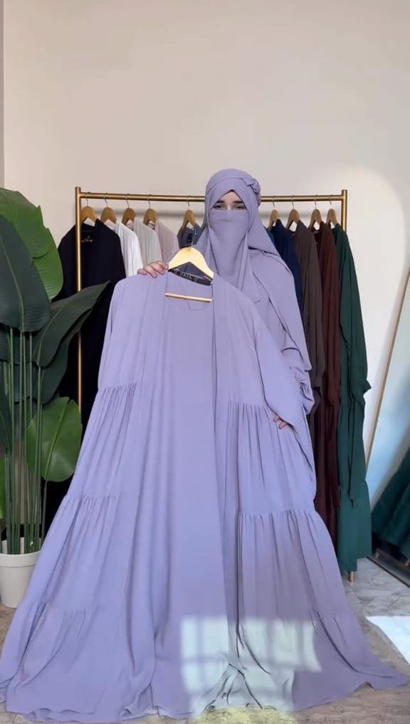 Tie Abaya – 3 Frilled Coat Design (5-Piece Set) | Korean Georgette