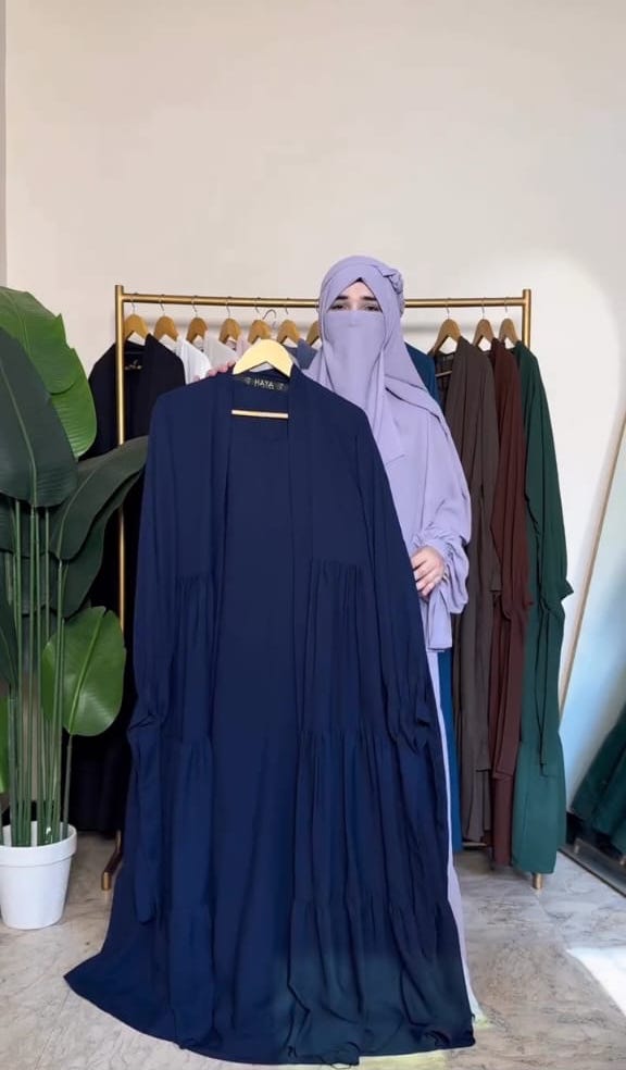 Tie Abaya – 3 Frilled Coat Design (5-Piece Set) | Korean Georgette