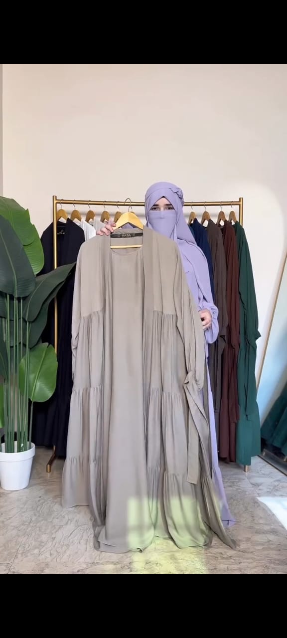Tie Abaya – 3 Frilled Coat Design (5-Piece Set) | Korean Georgette