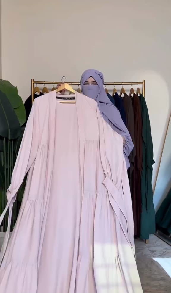 Tie Abaya – 3 Frilled Coat Design (5-Piece Set) | Korean Georgette