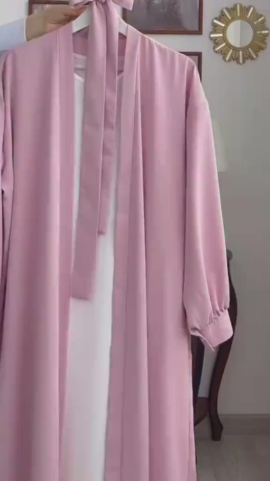4-Piece Pink Abaya with White Inner